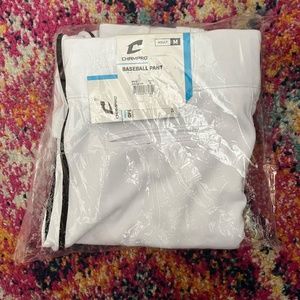 Champro Adult Baseball Pants - Long Style Open Bottom - White w/ Black Piping
